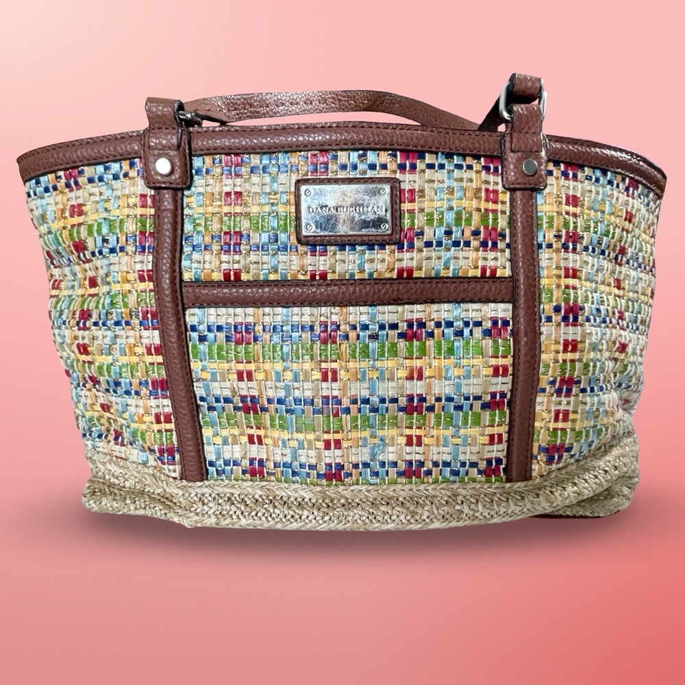 Dana Buchman Multi-colored Woven Snap Closure Shoulder Bag Faux Leather Accents - Picture 6 of 12